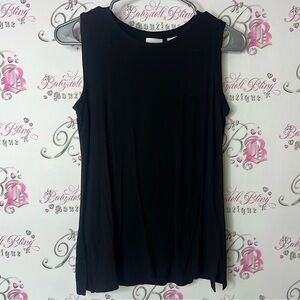 Kenar tank top slits on side comfy flowy blouse Black Sleeveless Tank Top